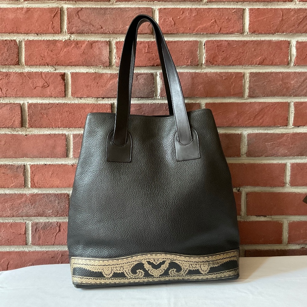 •Fendi Vintage  Unique Rare Black Leather Tote Shoulder Bag  Made In Italy